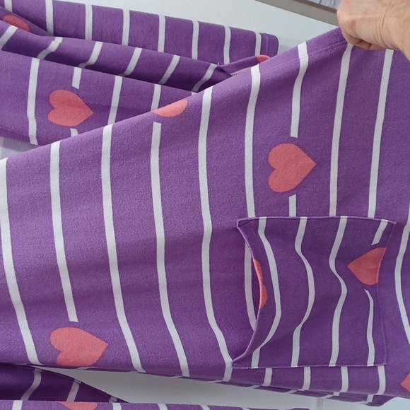 LuLaRoe Purple Cardigan with Pink Hearts & White Stripes, Light Sweater Jacket - Picture 4 of 9